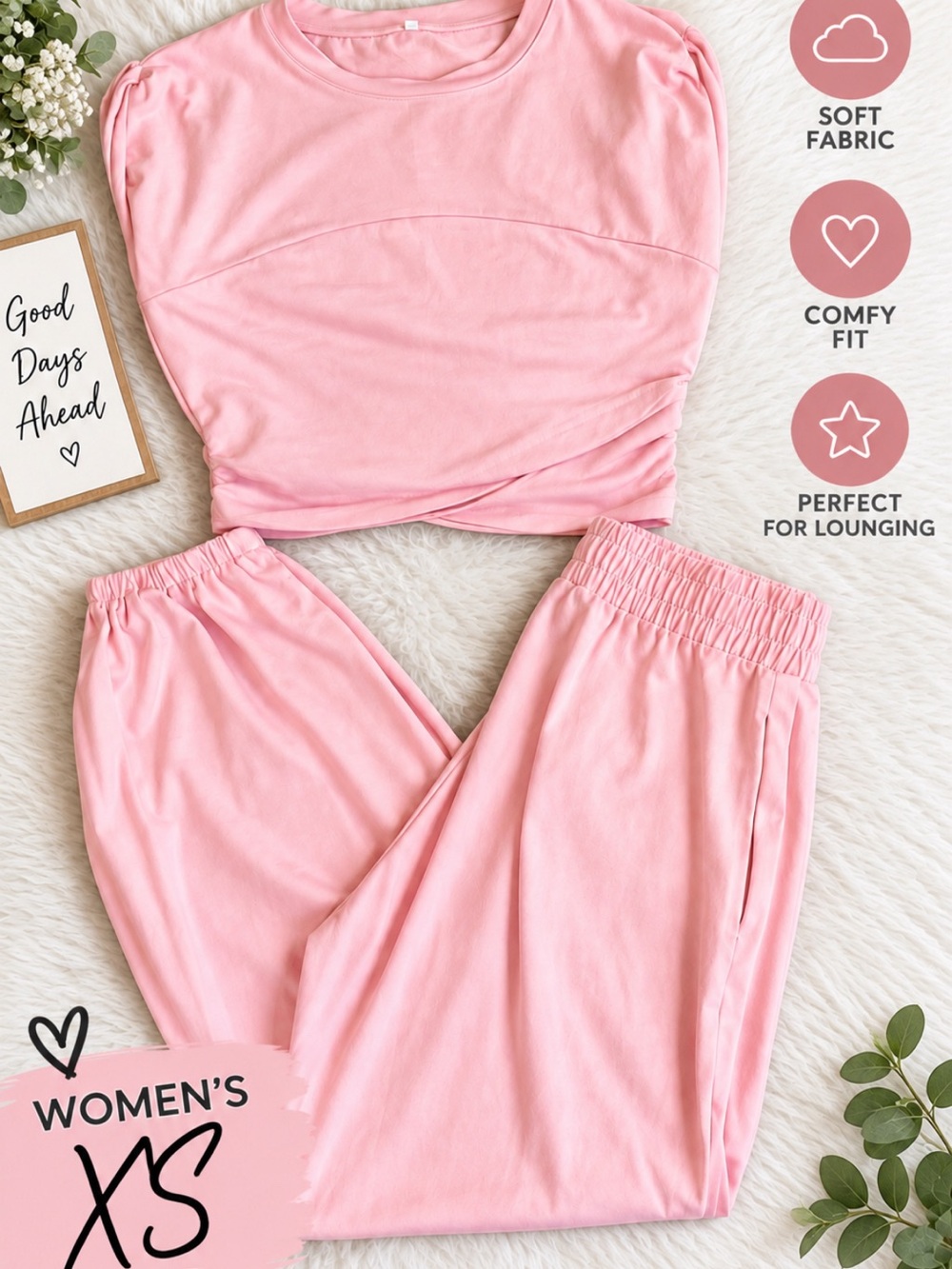 Women's Soft Pink Lounge Set - Relaxed Fit